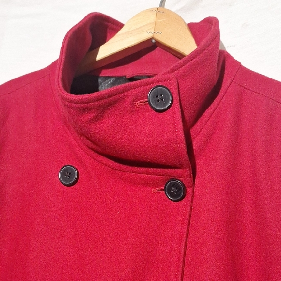 Vintage Wool Rayon Double-Breasted Red Trench Coat, Old Navy, 16, NWOT - Picture 2 of 13